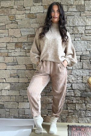 Nuk Stretch Velour Tapered Pant Camel